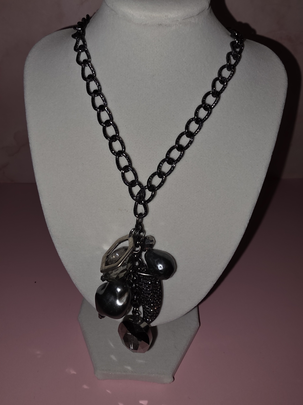 Chico's Gunmetal Chunky Link Necklace with Mixed Charms